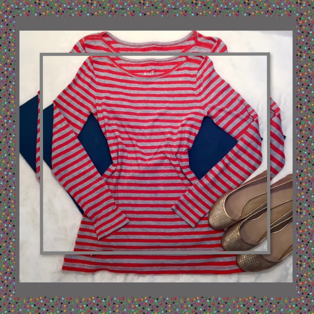 J.Crew Factory Womens Artists T Long Sleeve Red/Grey S